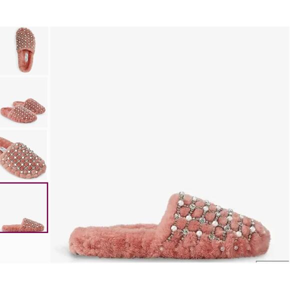 Jimmy Choo Fancy Crystal Blush Pearl Shearling Mules Slippers Size 6 NWT - Picture 8 of 9
